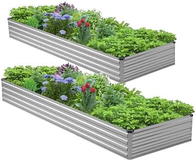 2PCS 9x3x1ft Galvanized Raised Garden Bed Kit,Metal Planter Box for Vegetables,Flowers,Herbs Durable Rust-Resistant Patio Gardening Beds,Silver by Henshwon