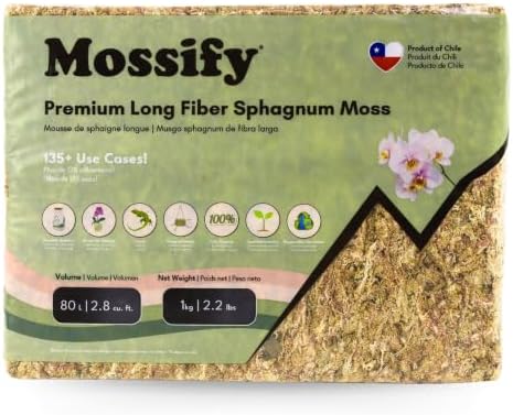 Mossify Long Fiber Sphagnum Moss 1kg, 2.2lb - Orchid & Terrarium Substrate by Mossify
