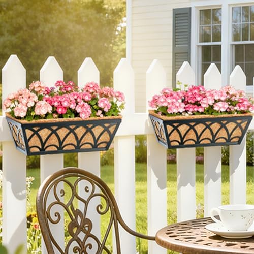 16 Inch Railing Planter Box Window Boxes Planters - 4 Pack Deck Railing Planter Boxes with Adjustable Brackets Coco Liners Balcony Planters Railing Hanging for Window Flower Boxes Outdoor Garden Decor - Image 4
