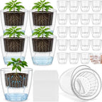 24 pcs Self Watering Pots 3.5 Inch Plastic Flower Plant Pot with Inner Pot Self Watering Wick Planter Clear Flower pots for Indoor House Plants Herbs, Flowers, Succulents, 100 Plant Label by Ferrochef