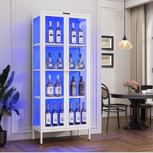 Polup 66" White Glass Display Cabinet with 8-Color LED for Collectibles - Image 3