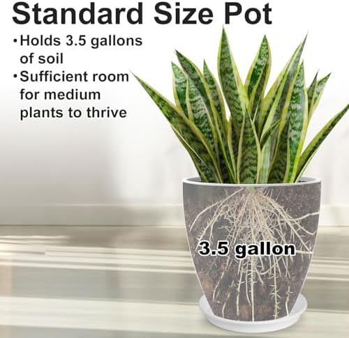 GameXcel Flower Pot Indoor - Outdoor Plant Pot - White Glossy Planter - Elegant Ceramics Imitation - 12" Diameter 12" Tall with Drainage Holes and Saucer 2 Pack - Image 6