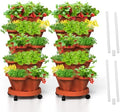 Strawberry Vertical Planters 2 Pack, 5 Tiered Stacking Tower Garden with Support Pole, Stackable Herb Vegetable Planters Indoor Outdoor Terra Cotta by Tectsia