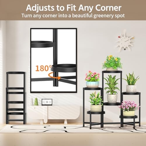 LASZOLA Plant Stand Indoor Outdoor Tall with Plastic Tray, 6 Tiers Black - Image 4