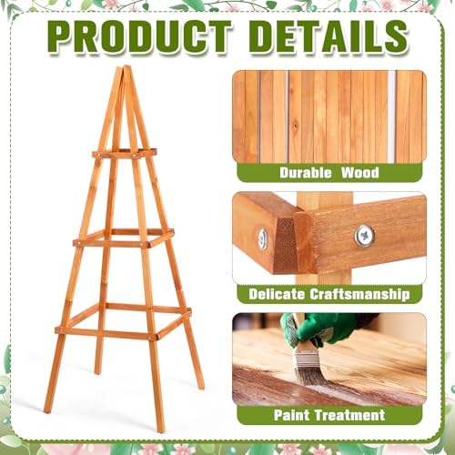 Wonderjune 70.8in Tall Wooden Obelisk Trellis Outdoor Garden Trellises Easy Assembly Climbing Plant Support for Climbing Plants Porch Balcony Backyard Flowers Trailing Vegetables - Image 3