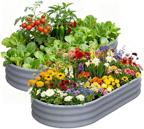 Galvanized Raised Garden Bed, 2 Pack 6x3x1ft Oval Metal Planter Box by TramullMakeGrowingSimple