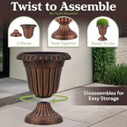 Outdoor Planter 2-Pack - 16x18-Inch Urn Planters for Front Porch Decor, Indoors, Patio or Entryway - Plastic Plant Pots - Large Decorative Flower Pots by Pure Garden (Rustic Bronze) - Image 7