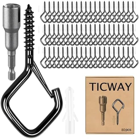 2.36IN Ceiling Screw Hooks for Hanging Plants, Safety Buckle, 80 Pcs by Ticway