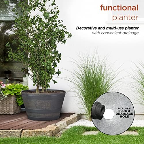 Alpine Corporation 11" Tall Indoor/Outdoor Barrel Shaped Planter - Image 5