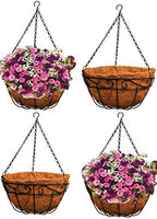 Ashman Metal Hanging Planter Basket with Coco Coir Liner Round Wire Plant Holder Chain Porch Decor Flower Pots Hanger Garden Decoration Indoor Outdoor Watering Hanging Baskets (4) - Image 2