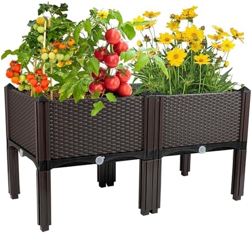 Raised Garden Bed Planters for Outdoor Plants with Legs Elevated Rectangular Planter Boxes Garden Patio Balcony Deck for Planting Flowers, Vegetables, Tomatoes, and Herbs by TDDSS