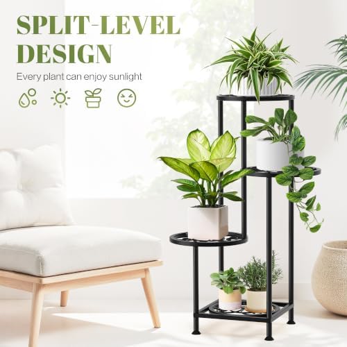 4 Tier Plant Stand Indoor Outdoor, Metal Shelf Holder Corner Black - Image 4