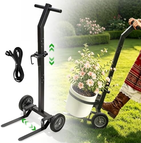 Garden Pot Mover Heavy Duty 175 LBS Plant Mover Cart with Adjustable Grabbing Arm, Strap & Suction Cups, Plant Caddy with Wheels for Indoor Outdoor Planters by Krimocy