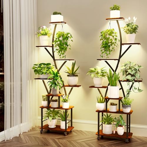 Plant Stand Indoor with Grow Lights 2 Pack Plant Stands Indoor 8 Tiered 64" Tall Plant Shelf for Indoor Growing Multiple Corner Metal Flower Holder Home Decor Display Shelves for Living Room Patio by Quikraen