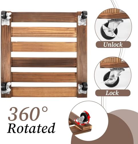 2 Pack 16 Inch Wooden Rolling Plant Stand with Lockable Wheels Heavy Duty Square Plant Dolly Pot Risers Roller Base for Indoor Outdoor Planters - Image 5