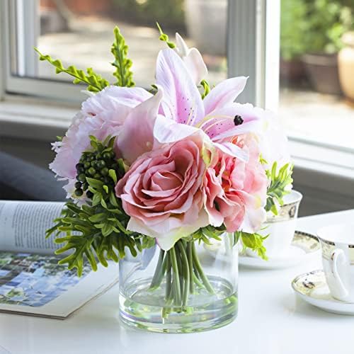 Enova Floral Set of 4 Clear Cylinder Glass Vase, 5W x 5H Inches Round Flowers Vase, Pillar Candle Floating Candle Holders, Floral Glass Vase for Home Office Decor, Wedding Centerpiece - Image 4