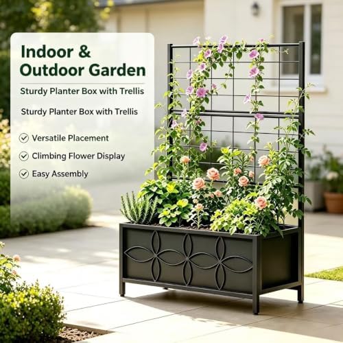 Zhongma Sturdy Raised Garden Bed with Trellis (15.75 x 35.43 x 48.8 in) for Vegetables Flower, Planter Box for Backyard Patio Balcony - Image 5