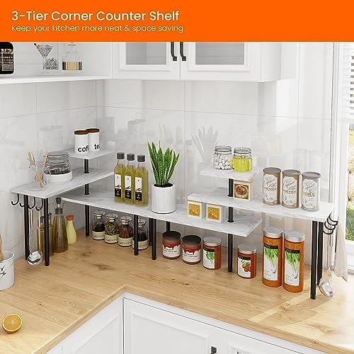 Homode Bathroom Counter Corner Shelf, 3 Tier Kitchen Countertop Organizer for Over The Sink, Make Up, Dresser Table, White Marble - Image 4