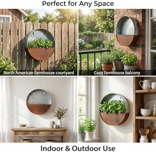 Topadorn 8" Metal Flower Pot, Round Hanging Planter Flower Pot - Image 2