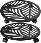 2 Packs 16" Extra-Large Metal Plant Caddy with Wheels Heavy-Duty Iron Rolling Wheeled Plant Stands Indoor Outdoor Wheeled Plant Dolly Coaster Planter Mover Rollers Base, Leaf Style by Planterhoma