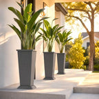 24" Set of 2 Tall Planters for Outdoor Plants, Gray Striped - Image 6