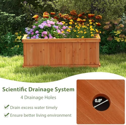 GIANTEX Raised Garden Bed Set of 2, 31”x14”x12” Wooden Elevated Planter Box with 4 Drainage Holes & Detachable Bottom Panels, Flower Bed, Rectangular Plant Container for Vegetables, Herbs & Fruits - Image 3