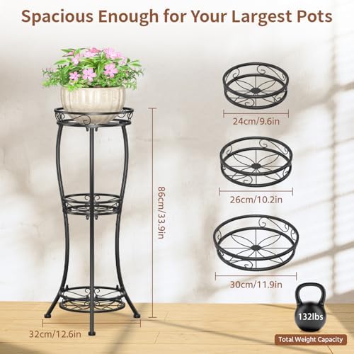 LASZOLA 3 Tiers Metal Corner Plant Flower Stand Tall Indoor Outdoor, Black - Image 3
