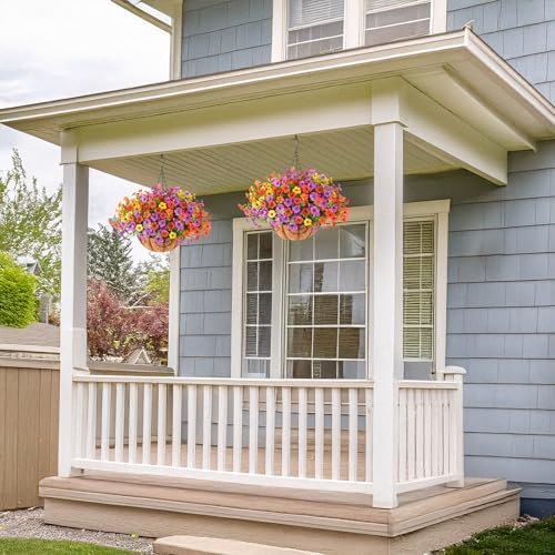 Artificial Hanging Flowers Basket for Outdoor, UV Resistant Plants Daisy - Image 5