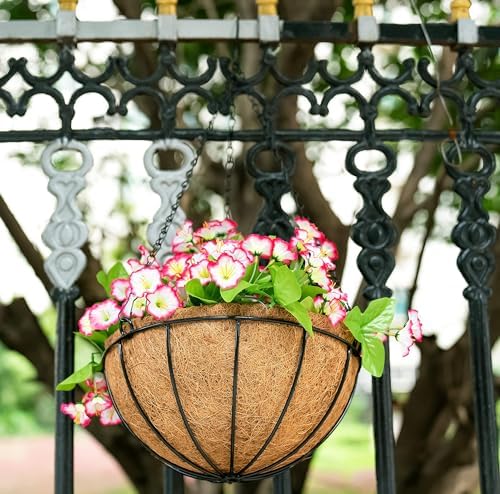 Kingbuy 12" Metal Hanging Basket for Herbs & Flowers – 6" Depth Rust-Resistant Wire with Coconut Liner & Adjustable Chains for Kitchen Window, Balcony & Garden - 2 Pack - Image 3
