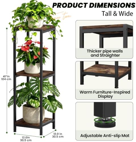 TOSKING 3-Tier Tall & Wide Metal Plant Stand Indoor, 41-Inch, Brown & Black - Image 3