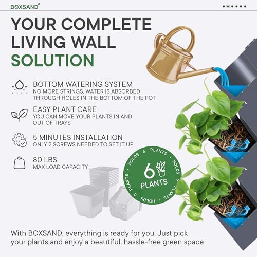 BOXSAND-6 (12"x26") Vertical Wall Planter – Living Wall for 6 Plants, Indoor/Outdoor Hanging Vertical Garden, Easy 2-Screw Install (White with Round Pots) - Image 3