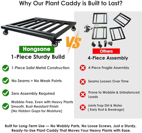 18" Metal Plant Caddy with Wheels Heavy Duty,Square Large Plant Stand Indoor Outdoor Use,Rolling Plant Dolly with Industrial Casters,Rust-Proof Black Plant Tray for Large Planters Pots,2-Pack - Image 3
