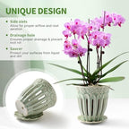SUADEN 5" Ceramic Orchid Pots with Holes, Drainage and Separate Saucer - Image 2