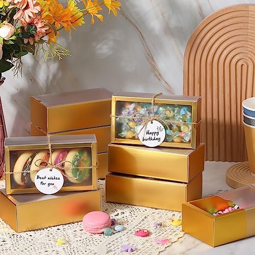 Roowest 50 Sets Gift Boxes Kraft with Tags, 6.3 x 3.5 x 2 Inch, Gold - Image 3