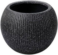 Marlo Fiberstone Round Planter, Ribbed Finishes (L, Black) by DEPLALANE