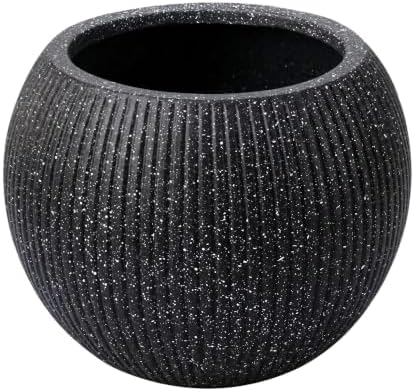 Marlo Fiberstone Round Planter, Ribbed Finishes (L, Black) by DEPLALANE