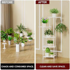 Homsorout Plant Stand Indoor with Grow Light - 5-Tier Metal Plant Shelf with Hanging Basket Hook, Corner Tall Flower Holder for Multiple Plants, Living Room Balcony Garden Patio, White - Image 5