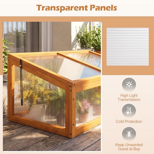 Giantex Wood Cold Frame Greenhouse, Portable Raised Planter Bed Protection with Transparent Flip-top Roof, Small Indoor Outdoor Hot House for Garden Sunroom Balcony, 37”x25”x16” - Image 3