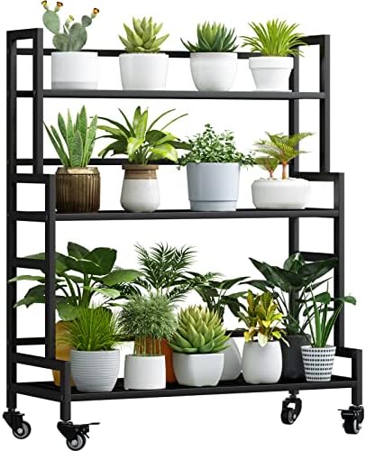YIZAJIA Plant Stand Indoor Outdoor Tiered Stands Shelf With wheel 3 Tier by YIZAIJIA