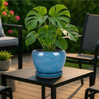 Deep Dream 8 Inch Plant Pots- Ceramic Pots for Plants with Drainage Hole and Saucer, Large Planter Pot for Indoor Plants Outdoor Decor, Gemstone Blue - Image 2