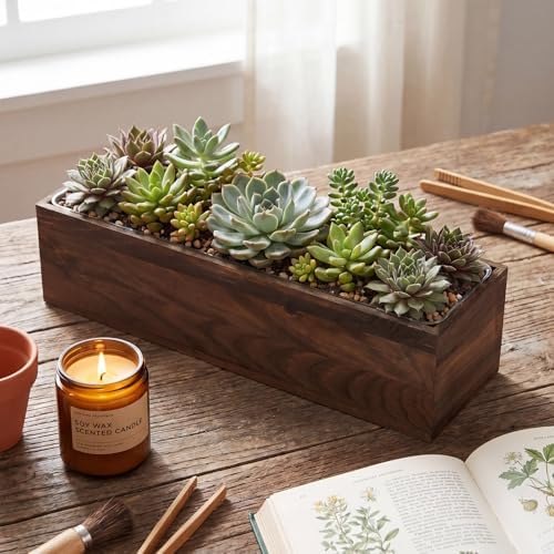 Dandat 4 Set Wood Boxes for Centerpieces 16x4 Inch Rectangle Wooden Planter Box Rustic Wooden Planters with Removable Plastic Liner Floral Foam Blocks for Christmas Wedding Home Garden Decor(Brown) - Image 4