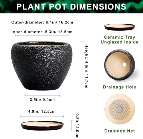 Ceramic Planter 6 Inch, Ceramic Plant Pots Indoor, Black - Image 2