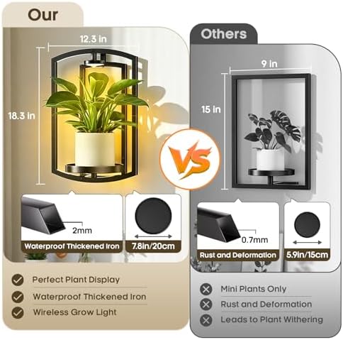 Aisdan Wall Plant Holder, Wall Planters for Indoor Plants with Wireless Remote Lights, Frame Plant Wall Shelves Wall Mounted Plant Holder for Living Room, 2 Pack - Image 5