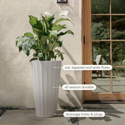 Veradek Column Series Tall Planter - Tapered Outdoor Planter with Shelf - Image 7