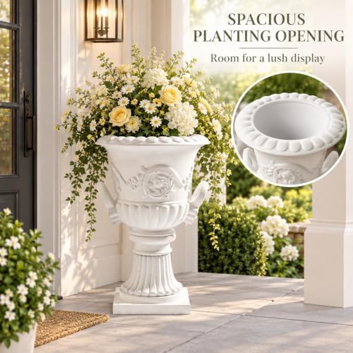 Classical Roman Pedestal Urn Planter, 31.5 Inch, White - Image 3