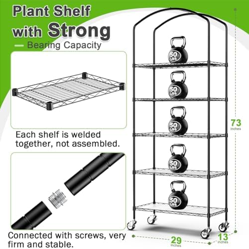 5-Tier Greenhouse with Caster Wheel, Shelf Height Adjustable Metal Shelf - Image 2