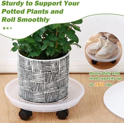 8 Packs Plant Caddy with Wheels 11.8" Plastic Rolling Plant Stands Heavy-duty Plant Dolly with Casters Indoor Outdoor Wheeled Plant Roller Base Large Planter Saucers Plant Mover - Image 5