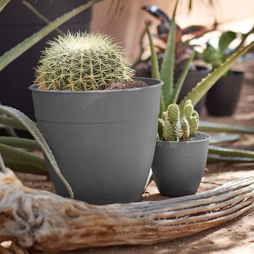Bloem Dayton 6" Recycled Plastic Planter with Saucer, Charcoal, 4-Pack - Image 2