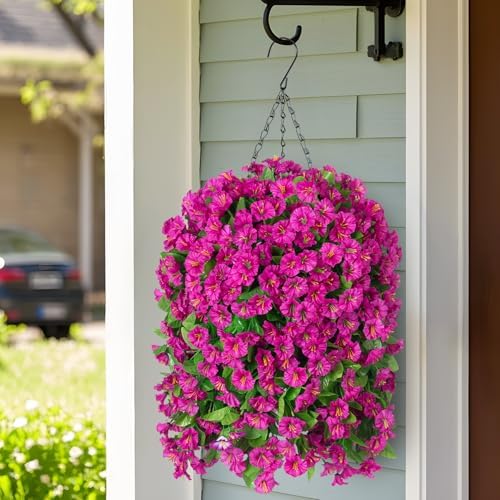 Ammyoo Artificial Faux Hanging Flowers Basket for Spring Outdoor Decor - Image 2