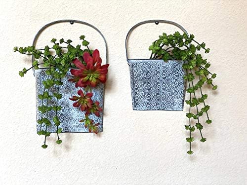 Metal Wall Pocket Planters Set of 2 Rustic Farmhouse Hanging Wall Vases Olive Green Galvanized Steel Indoor Outdoor Garden Decor 14" x 6" - Image 5